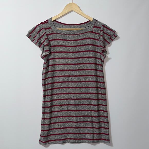 TratGirl Gray and Red Striped Ruffle Sleeve Top women’s Size Small - Picture 1 of 4